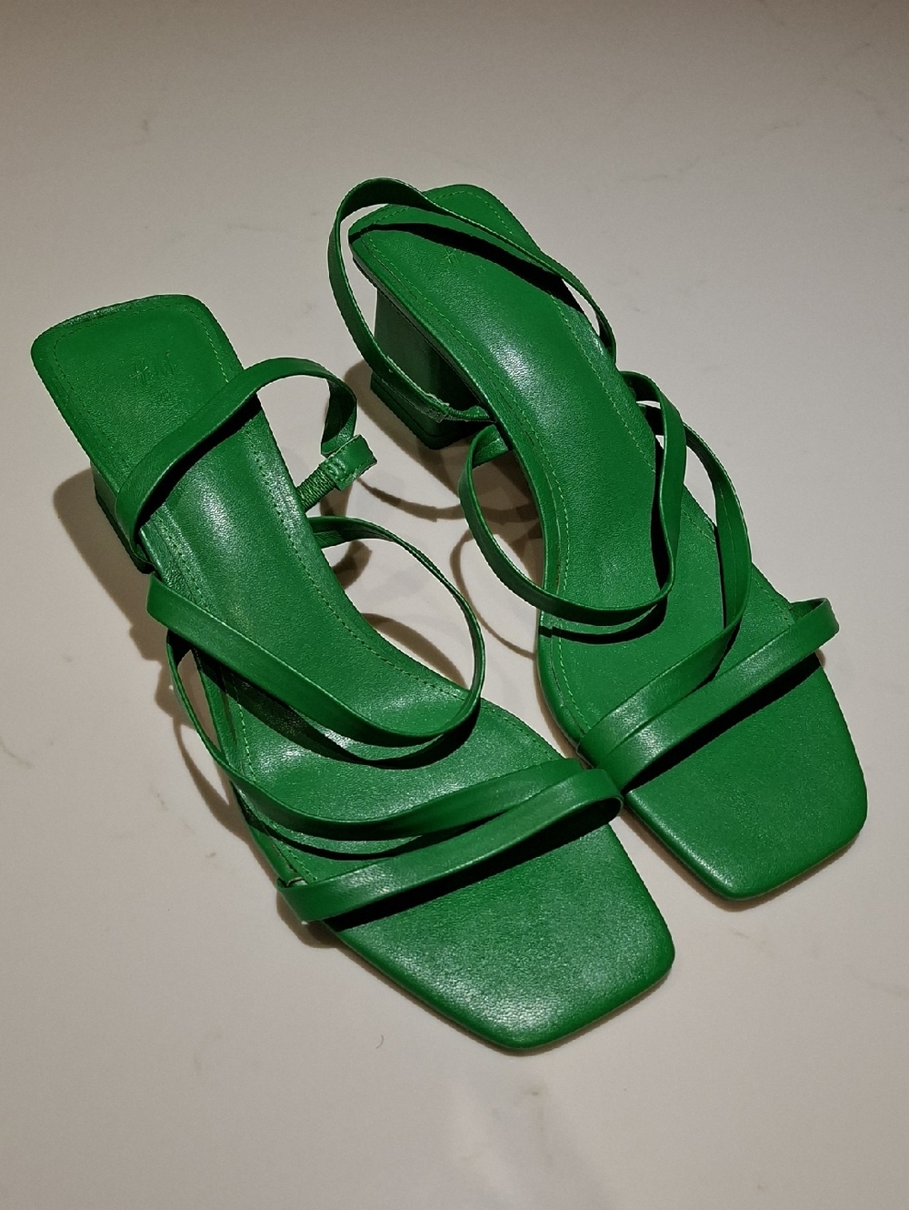 H&M Vibrant Green Square-toe Block-heel Strappy Sandals (Size EU 41/US 10)
